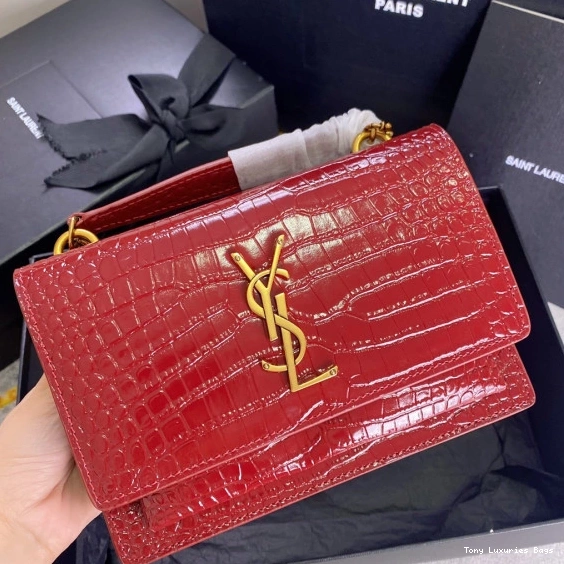 Tony Luxuries IN SHINY SUNSET LEATHER YSL CROCODILE-EMBOSSED 0716